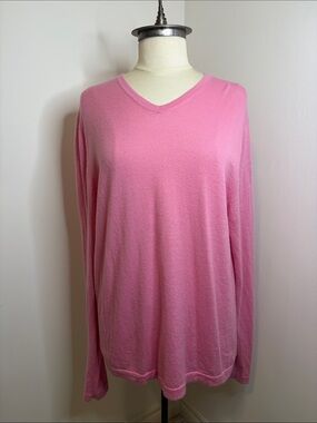 PATRICK ASSARAF Pink 100% Cashmere V-Neck Sweater SIZE XL